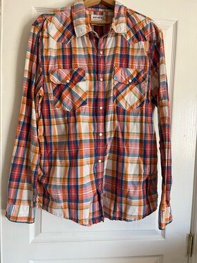 Warp & Weft Shirt Mens Blue Plaid Button Down Long Sleeve California Mens XL